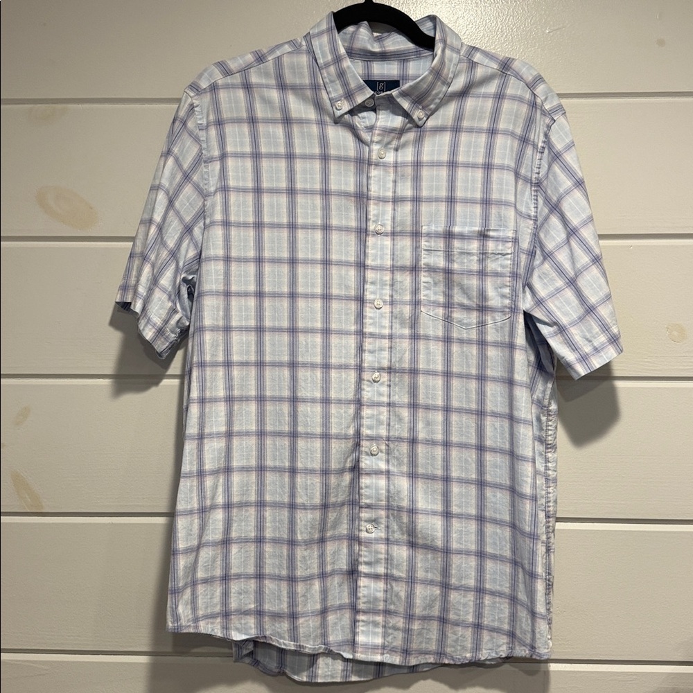 George Men's Casual Button Down Shirt - White and Blue Plaid